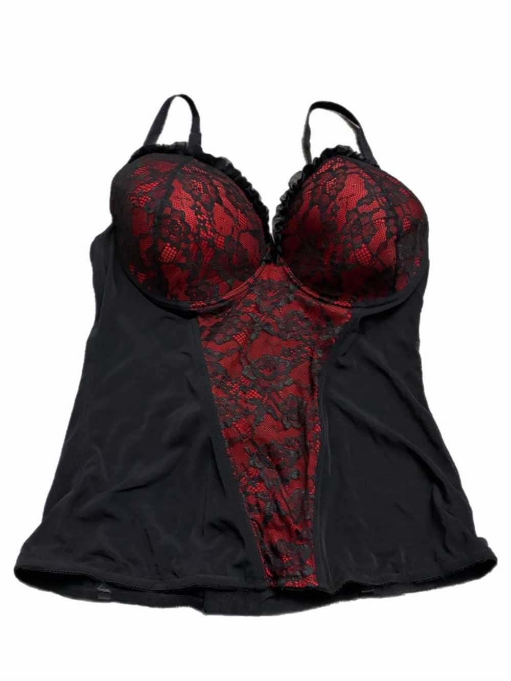 Y2K European Vintage Mesh & Lace Panel Corset Top Bustier (Black/Red) Size 1X/2X